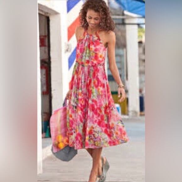 Sundance Dresses & Skirts - Sundance Silk Watercolor Halter Tiered Dress Size M